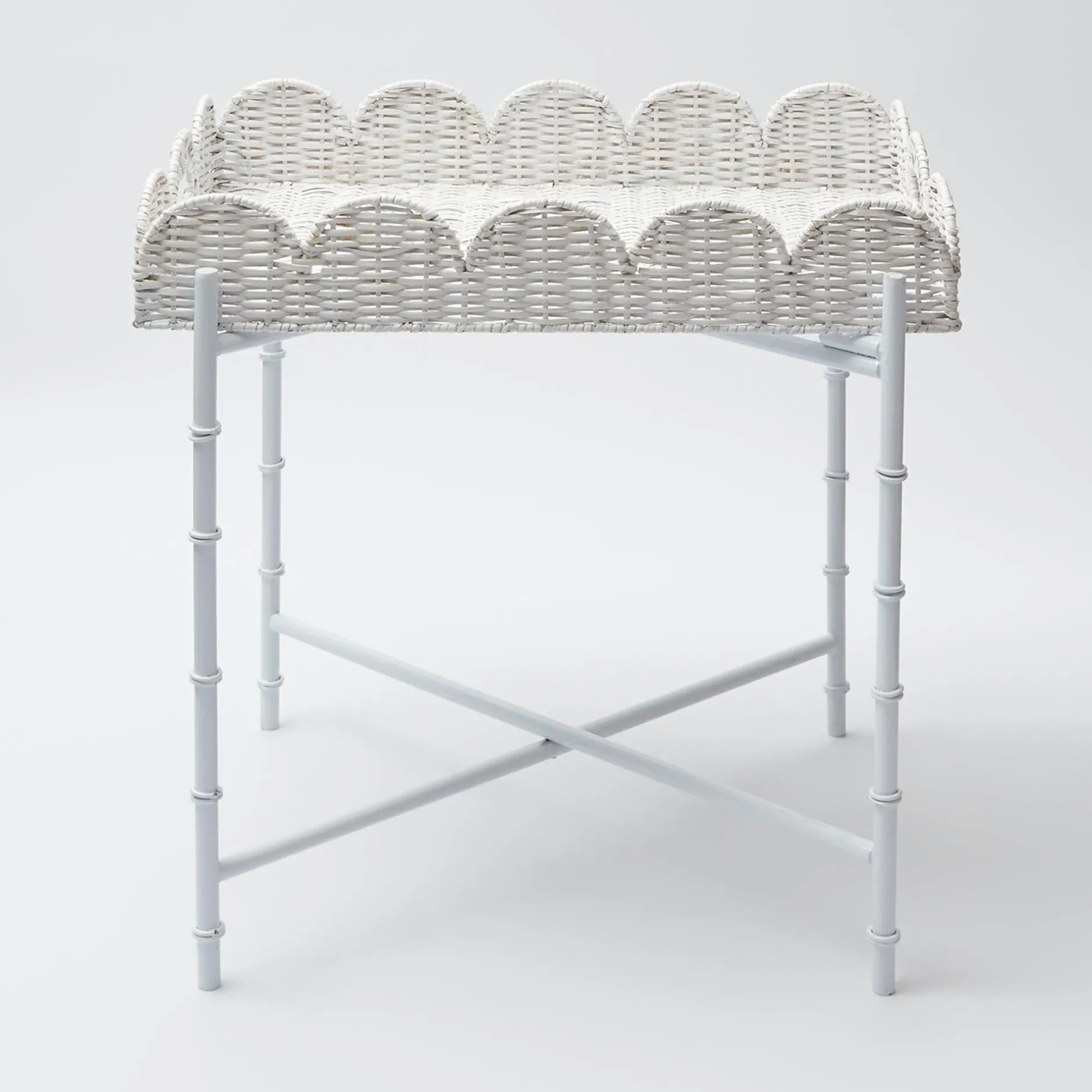 Hot Mrs. Alice White Scalloped Rattan Tray With Stand