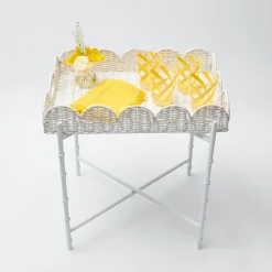 Hot Mrs. Alice White Scalloped Rattan Tray With Stand