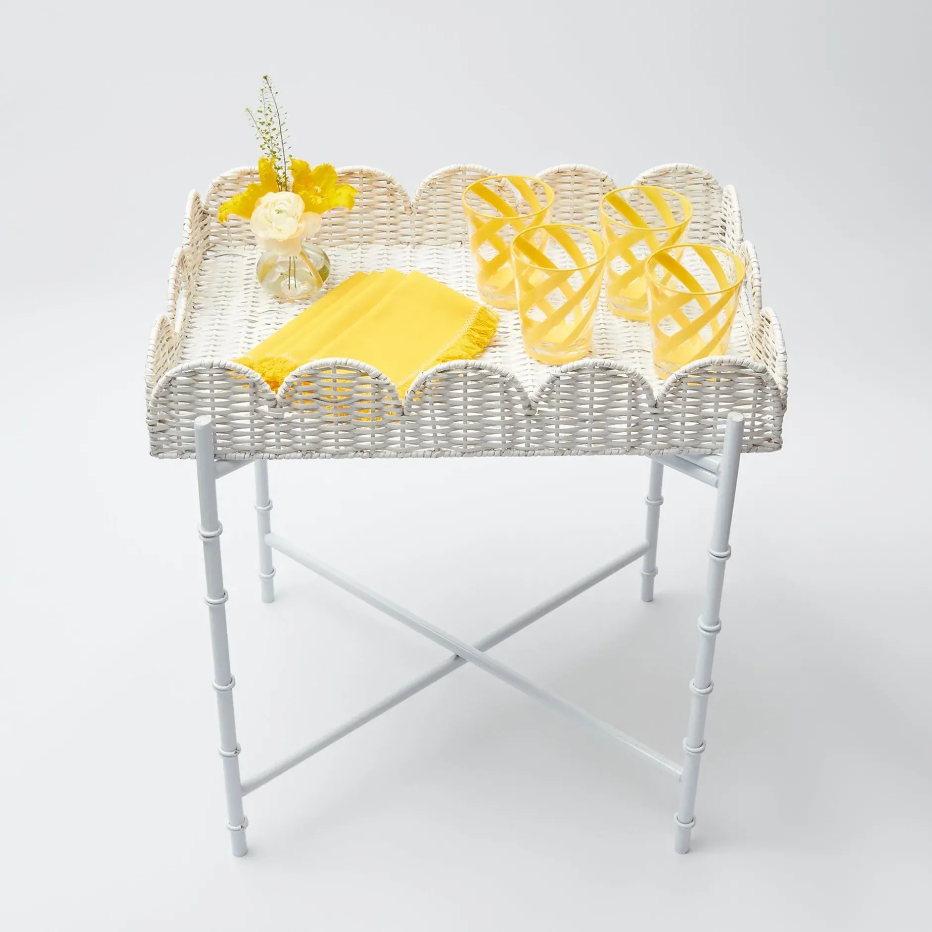Hot Mrs. Alice White Scalloped Rattan Tray With Stand