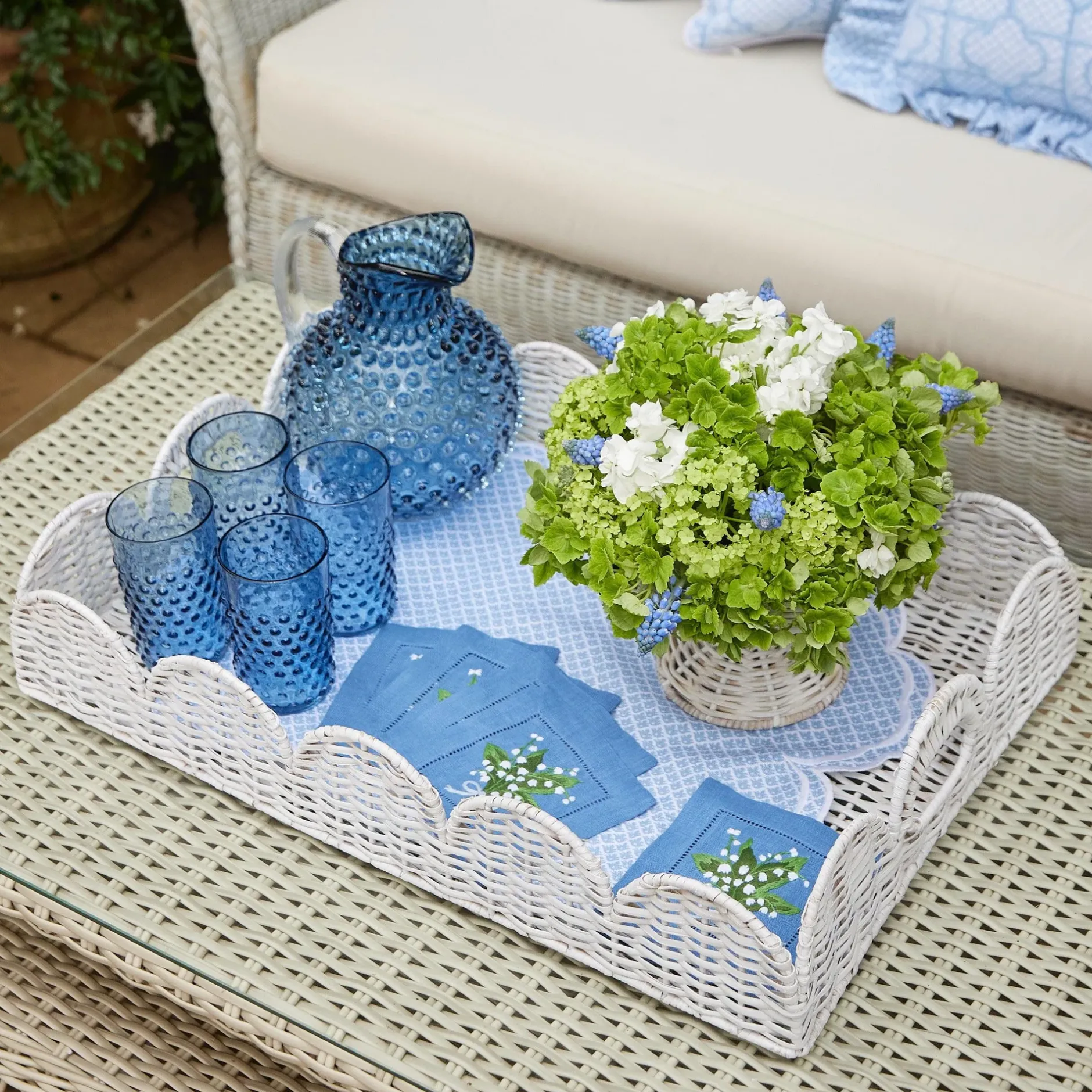 Mrs. Alice White Scalloped Rattan Tray