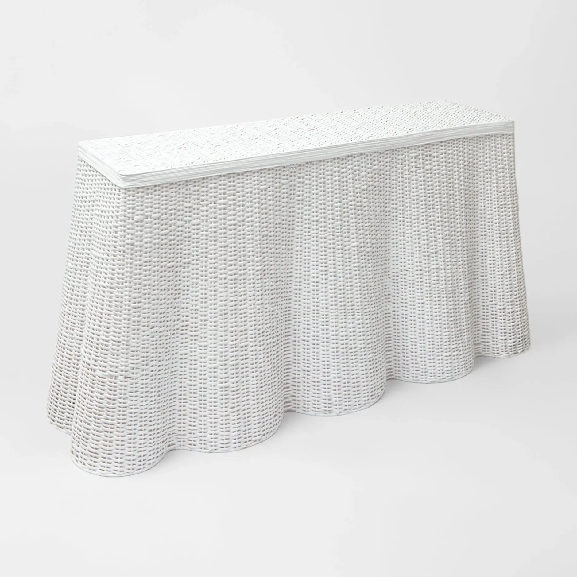 Best Mrs. Alice White Vivienne Rattan Scalloped Console Table