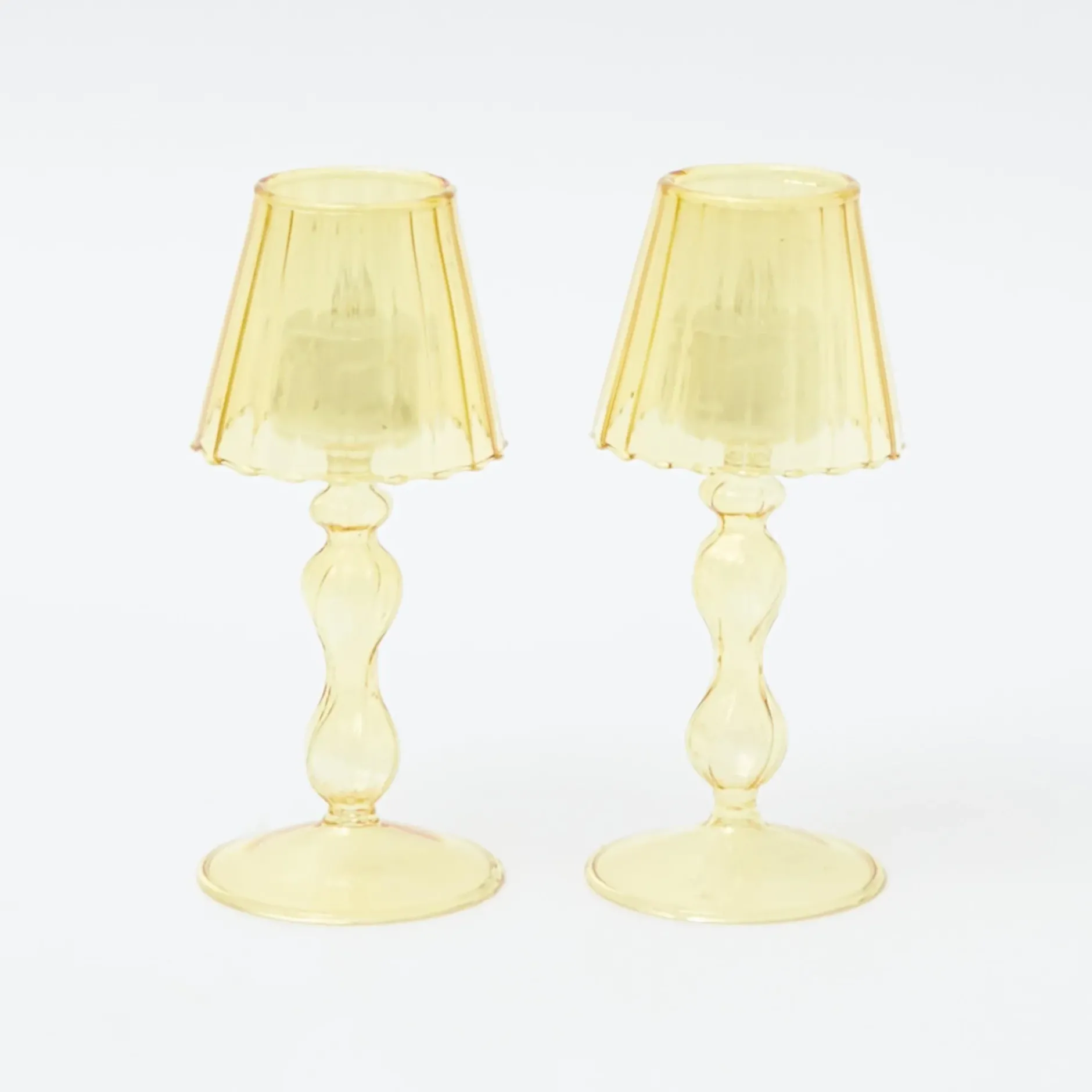 Clearance Mrs. Alice Yellow Glass Lantern Tea Light Holder (Pair) - 18Cm