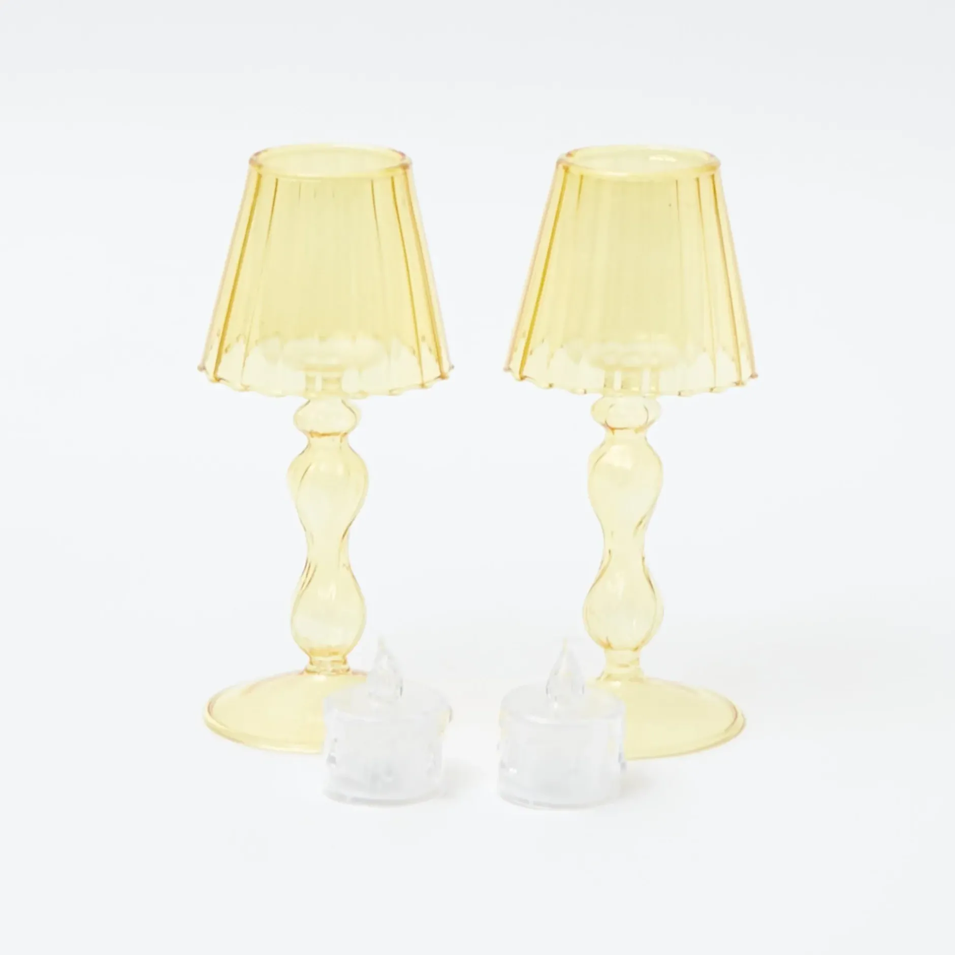 Clearance Mrs. Alice Yellow Glass Lantern Tea Light Holder (Pair) - 18Cm