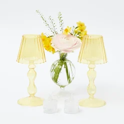 Clearance Mrs. Alice Yellow Glass Lantern Tea Light Holder (Pair) - 18Cm