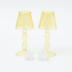 Outlet Mrs. Alice Yellow Glass Lantern Tea Light Holder (Pair) - 18Cm