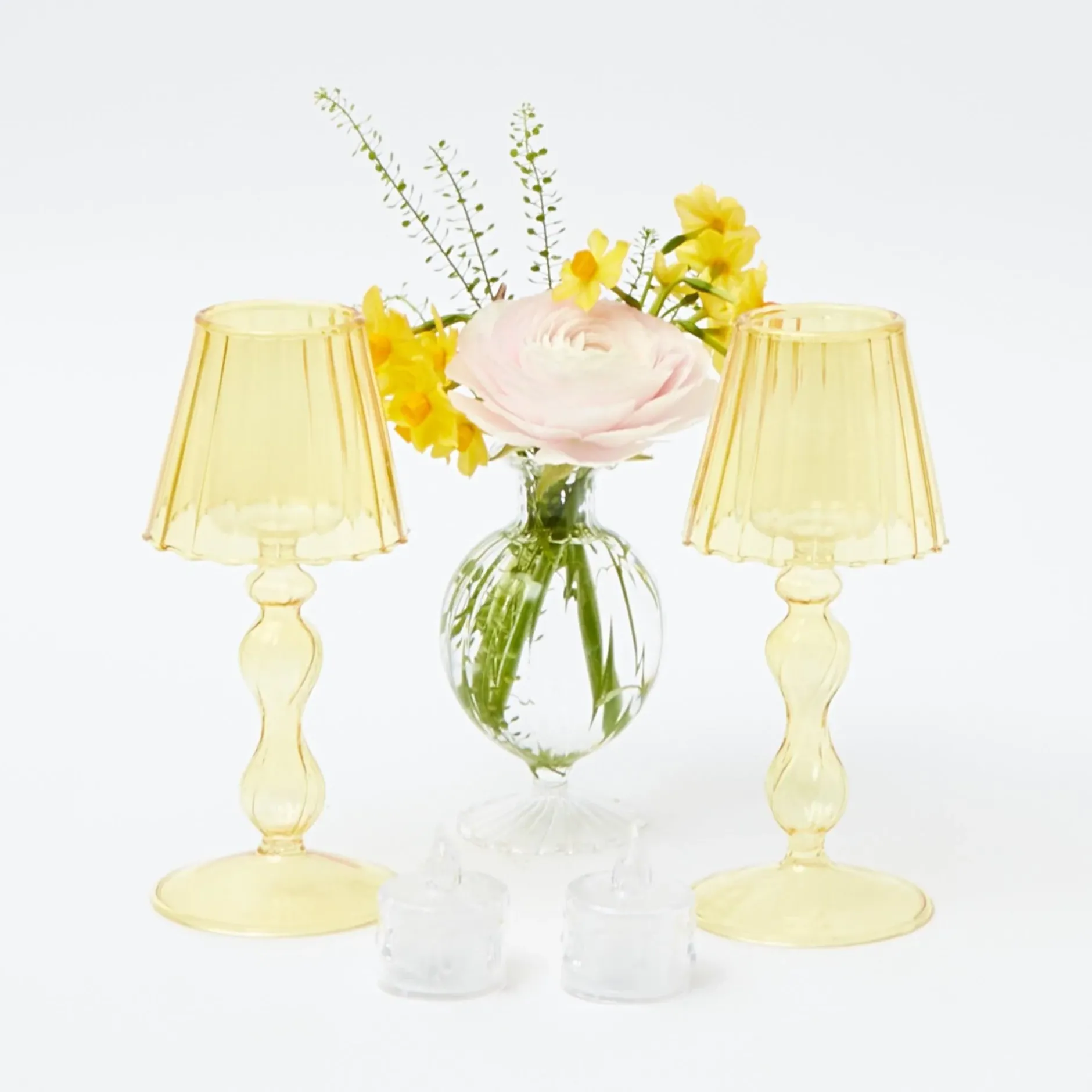 Outlet Mrs. Alice Yellow Glass Lantern Tea Light Holder (Pair) - 18Cm