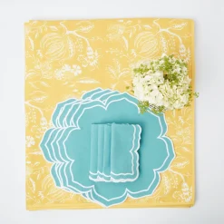 Outlet Mrs. Alice Yellow Melograno & Fleur Turquoise Linen Set