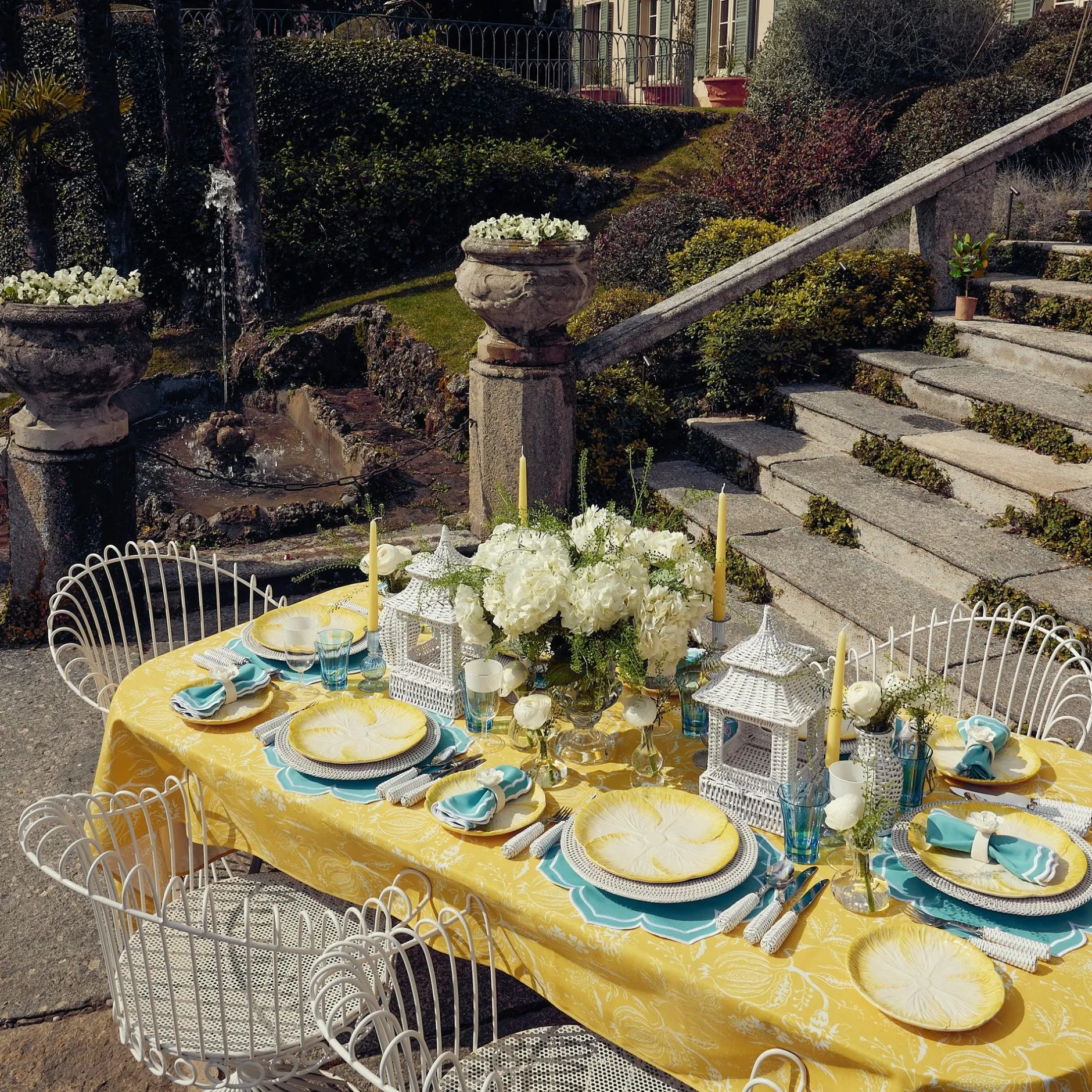 Outlet Mrs. Alice Yellow Melograno & Fleur Turquoise Linen Set