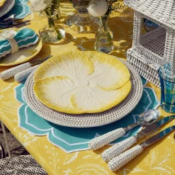 Outlet Mrs. Alice Yellow Melograno & Fleur Turquoise Linen Set