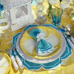 Outlet Mrs. Alice Yellow Melograno & Fleur Turquoise Linen Set