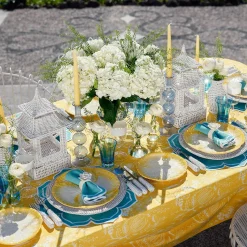 Outlet Mrs. Alice Yellow Melograno & Fleur Turquoise Linen Set