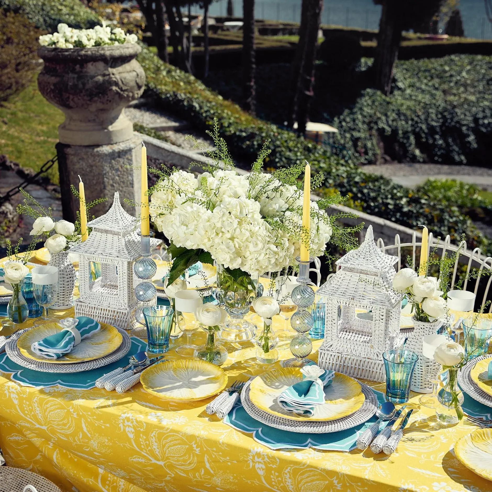 Outlet Mrs. Alice Yellow Melograno & Fleur Turquoise Linen Set