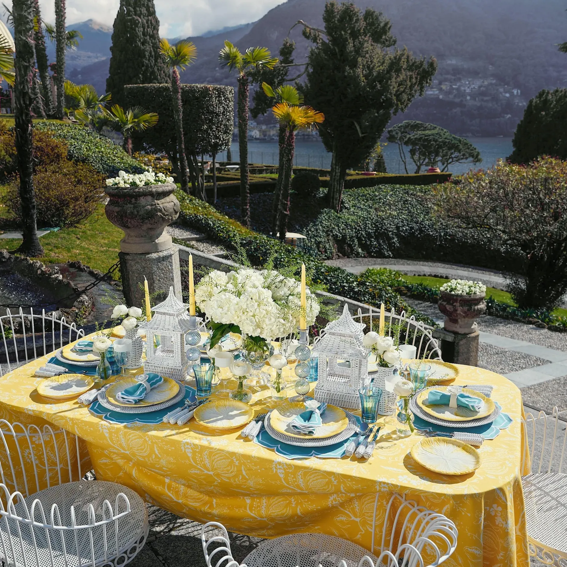 Outlet Mrs. Alice Yellow Melograno & Fleur Turquoise Linen Set