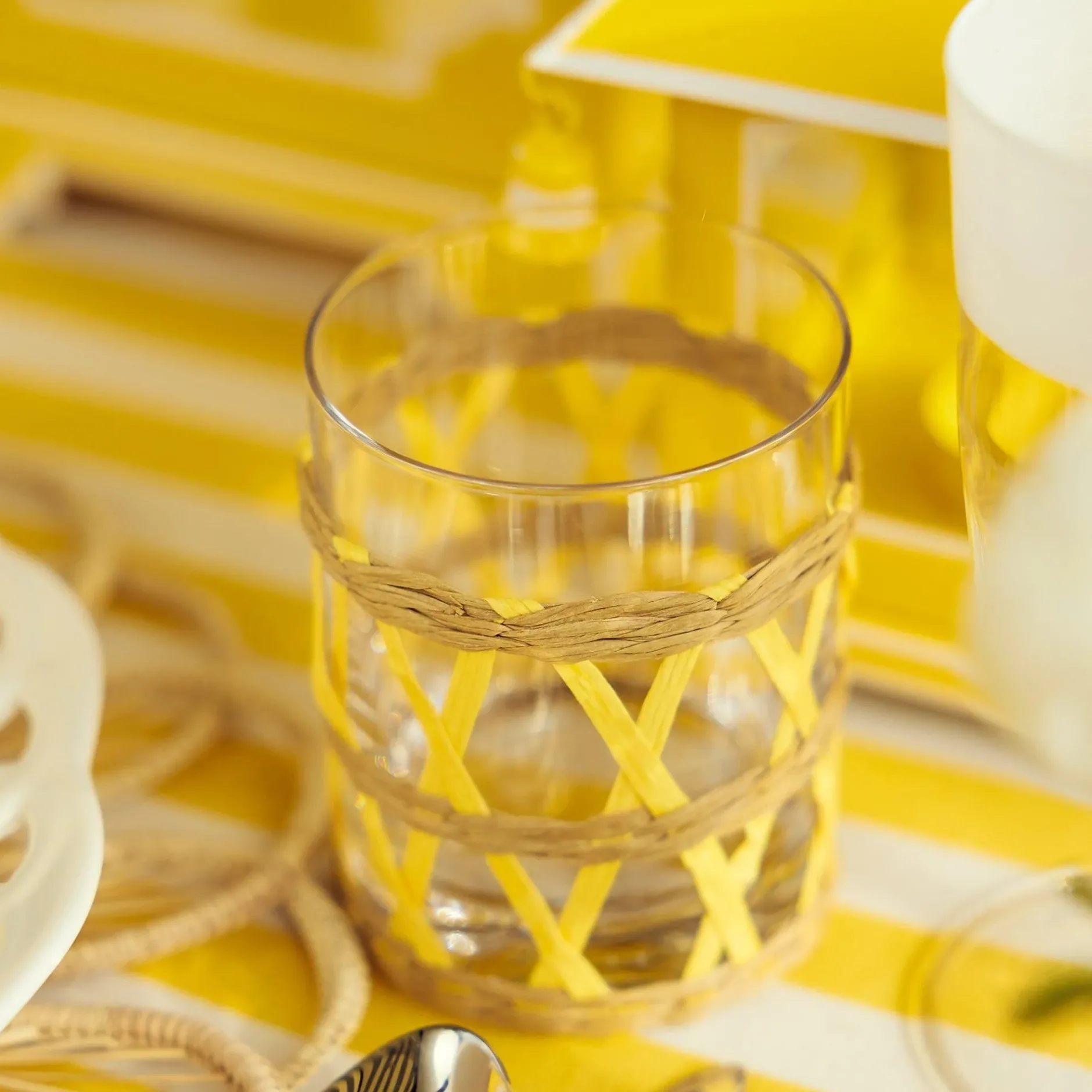 Outlet Mrs. Alice Yellow Raffia Water Glasses (Set Of 6)